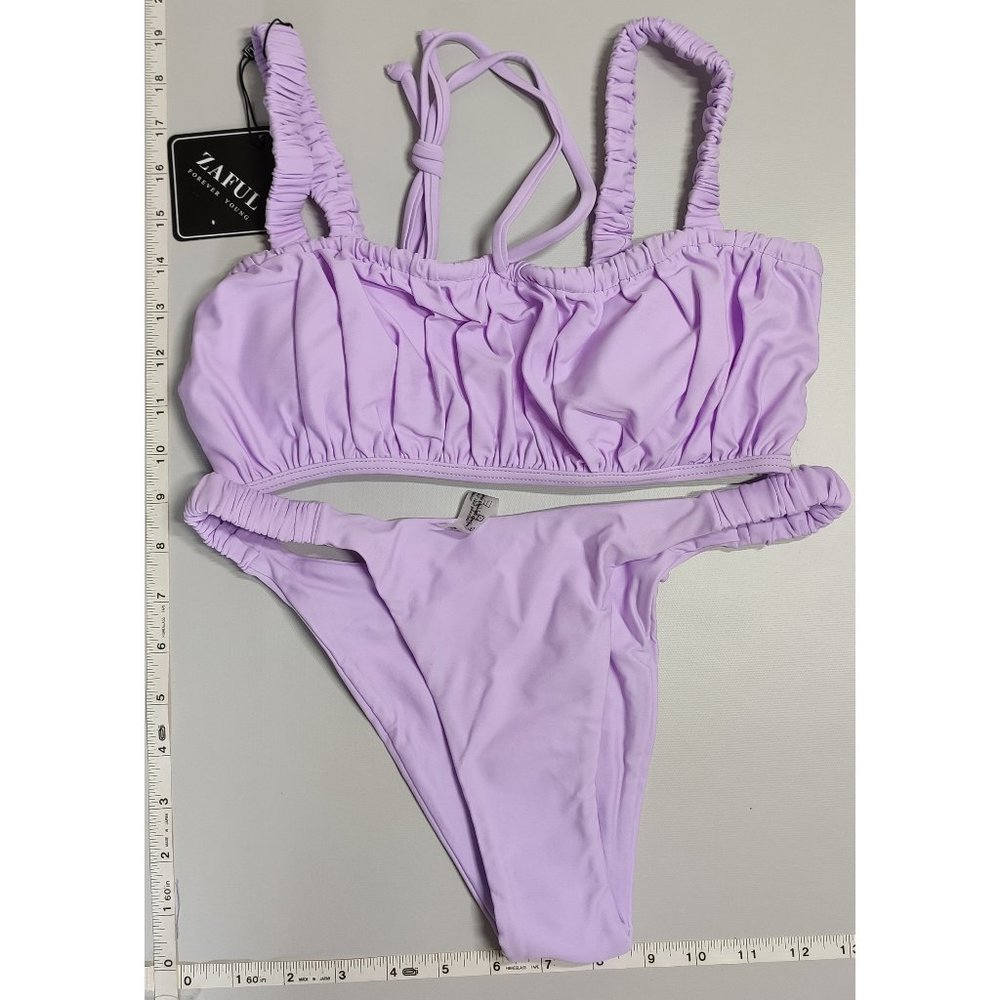 NWT ZAFUL Medium Bandeau Light Purple bikini set